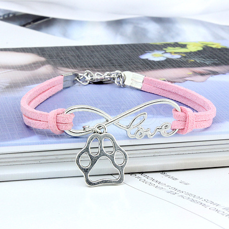 Infinity & Paw Print & Word Love Alloy with Suede Cord Charm Bracelets FS-WG0006A-11-1