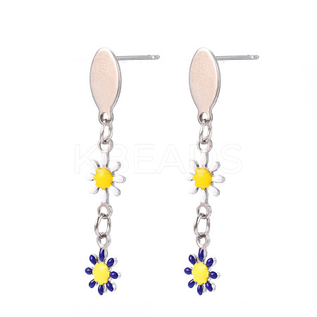 Flower Enamel Long Dangle Stud Earrings EJEW-N049-03B-1