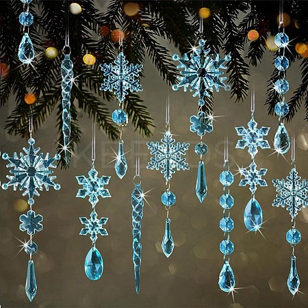 5Pcs Acrylic Transparent Icicle Snowflake Pendant Decorations HJEW-D003-01A-1