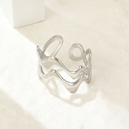 Wave 304 Stainless Steel Open Cuff Rings for Women LS-RJEW-G338-18P-1