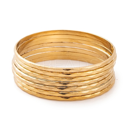 7Pcs PVD Vacuum Plating 304 Stainless Steel Textured Ring Bangles Set for Women BJEW-A011-11D-G-1