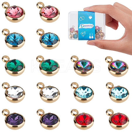 16Pcs 8 Colors Ion Plating(IP) 304 Stainless Steel with K9 Glass STAS-DC0008-45-1