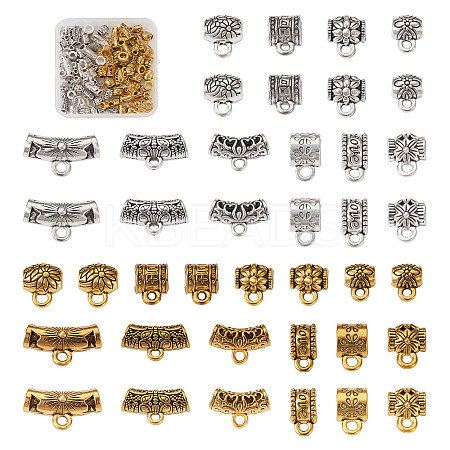 100Pcs 20 Style Tibetan Style Alloy Tube Bails TIBEB-TA0001-27-1