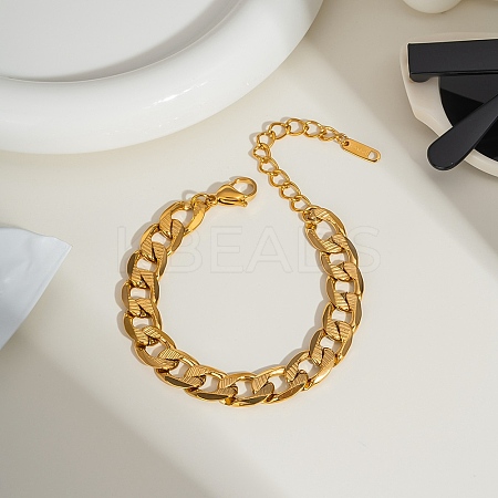 304 Stainless Steel Cuban Link Chain Bracelets for Women BJEW-C129-04G-1