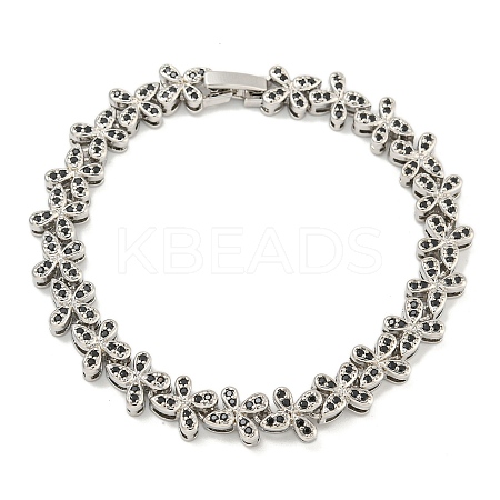 Rack Plating Brass Pave Cubic Zirconia Butterfly Link Bracelets for Women BJEW-B110-05P-05-1