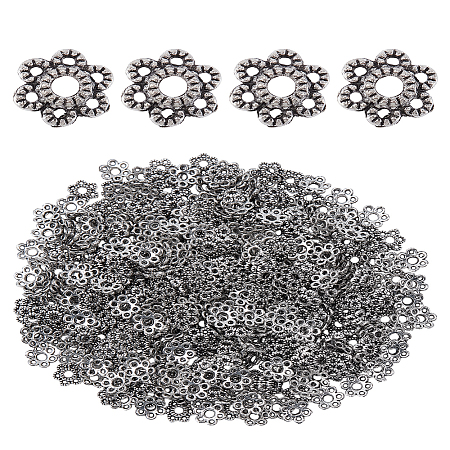 450Pcs 6-Petal Tibetan Style Alloy Hollow Flower Bead Caps TIBE-LP0001-02-1
