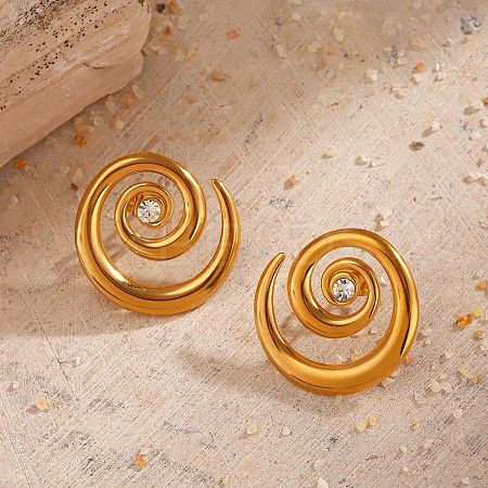 304 Stainless Steel Rhinestone Vortex Spiral Stud Earrings EJEW-K314-01G-1