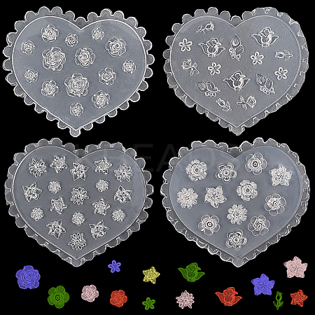 4Pcs 4 Styles Heart Silicone Carved Molds MRMJ-SC0001-48-1
