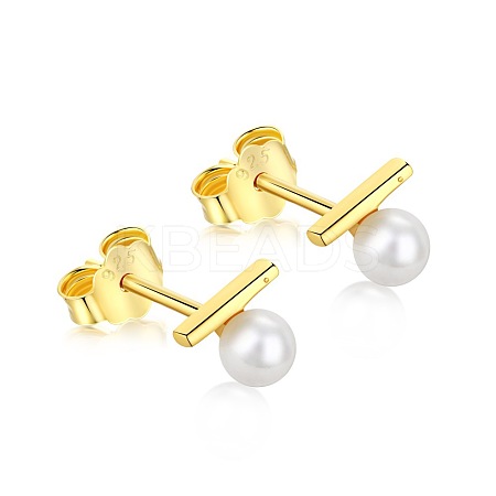 925 Sterling Silver Pearl Stud Earrings for Women EJEW-P231-80G-1