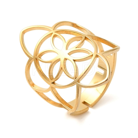 Hollow Flower 304 Stainless Steel Adjustable Rings for Women LS-RJEW-N048-06G-1