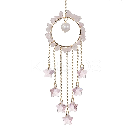 Glass Star Pendant Decorations HJEW-JM01247-03-1