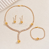Round Brass Pave Cubic Zirconia Stud Earrings & Necklaces & Bracelets Sets for Women's Banquets and Weddings TZ4206-5