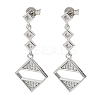 Rhombus Brass Micro Pave Clear Cubic Zirconia Dangle Stud Earrings EJEW-F383-10P-2