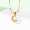 304 Stainless Steel & Acrylic Imitation Pearl Moon Pendant Snake Chain Necklaces for Women NJEW-F354-08G-2