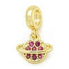 Rack Plating Brass Pave Hot Pink Cubic Zirconia Planet European Dangle Charms KK-Z067-37G-1
