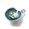 Brass Teal Enamel Leaf Pendants KK-K398-13P-2
