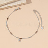 Brass Pave Clear Cubic Zirconia Flower Charm 304 Stainless Steel and Glass Chain Anklets for Women FS-WG0557A-02-1