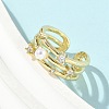 Brass Micro Pave Cubic Zirconia ABS Imitation Pearl Cuff Rings RJEW-D307-02G-B-1