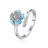 Flower Brass Micro Pave Cubic Zirconia Cuff Finger Rings for Women PW-WGD64C3-01-1