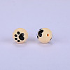 Printed Round with Paw Print Pattern Silicone Focal Beads LS-SI-JX0056A-132-1