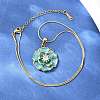 304 Stainless Steel Pave Clear Cubic Zirconia with Enamel Flower Pendant Necklaces NJEW-H088-02G-1