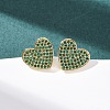 Heart Brass Micro Pave Cubic Zirconia Stud Earrings EJEW-H178-01G-03-2