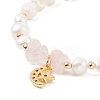 Natural Rose Quartz Chips & Pearl Beaded Bracelet BJEW-JB08236-01-5