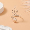 Copper Wire Wrapped Natural Freshwater Pearl Cuff Rings for Women RJEW-JR00553-02-2