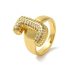 Letter Brass Micro Pave Clear Cubic Zirconia Open Cuff Ring for Women RJEW-N046-03J-G-1