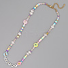 Christmas Theme Glass & Imitation Pearl & Brass HAPPY Heishi Beaded Necklaces LS-GF3195-5-1