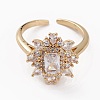 Brass Micro Pave Clear Cubic Zirconia Cuff Rings RJEW-C101-09-3