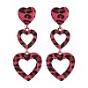 Heart with Leopard Print Alloy Tassel Stud Earrings LS-EJEW-Z112-05G-2