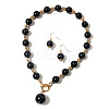 ABS Plastic Imitation Pearl Round Beaded Pendant Necklaces & Dangle Earrings Sets for Women WGD1C77-01-2