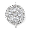Rack Plating Brass Clear Cubic Zirconia Flat Round Connector Charms KK-A234-045P-1