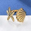 304 Stainless Steel Starfish & Shell Open Cuff Rings for Women X-RJEW-C095-09G-1