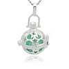 Silver Color Plated Brass Hollow Round Cage Pendants KK-J226-09S-1