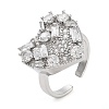 Rack Plating Brass Micro Pave Cubic Zirconia Heart Open Cuff Rings for Women RJEW-C080-05P-1