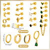25Pcs Stainless Steel Pave Green and Clear Cubic Zirconia Cartilage Earring Sets EJEW-PH0001-53-2