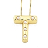 Brass & Plastic Pearl Letter Pendant Box Chain Necklaces for Women LS-NJEW-U017-01G-20-1