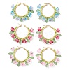 Glass Flower Hoop Earrings EJEW-TA00589-1