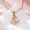 304 Stainless Steel Crystal Rhinestone Anchor Pendant Necklaces NJEW-Z057-01A-G-2