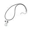 Glass Seed Beads & Glass Pearl Round Beaded Bear Pendant Waxed Cotton Cord Necklaces for Women Men NJEW-MZ00126-04-4
