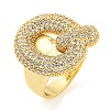 Brass Micro Pave Clear Cubic Zirconia Letter Open Cuff Ring for Women RJEW-M173-01G-Q-3