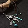 Bohemian Style Alloy Feather & Synthetic Turquoise Heart Long Pendant Necklaces for Women LS-NJEW-G158-01A-4