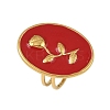 Oval with Rose Pattern 304 Stainless Steel Enamel Finger Rings for Women RJEW-G355-10G-02-4