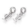 Platinum Rack Plating Alloy Rhinestone European Dangle Charms PALLOY-T048-36P-T-2