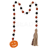 Halloween Round Natural Wood Beaded Wall Hanging Ornaments HJEW-WH20004-15-6