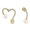 Clear Cubic Zirconia Arrow & Heart Asymmetrical Earrings with Natural Pearl Beaded EJEW-T019-06G-1