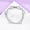 Heart & Horse Eye Brass Micro Pave Clear Cubic Zirconia Link Chain Bracelets for Women BJEW-G740-03P-1