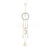 Natural Rose Quartz Woven Net/Web with Feather Window Hanging Suncatchers HJEW-JM00852-01-2